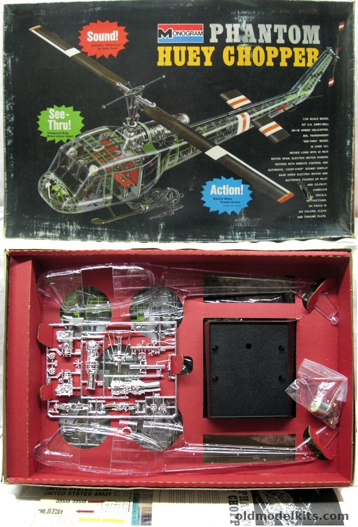 Monogram 1/24 Phantom Huey UH-1B Chopper Motorized with Sound, 6867 plastic model kit